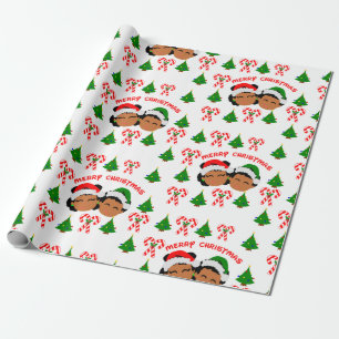 African American Twins Holiday Christmas Gift Wrapping Paper