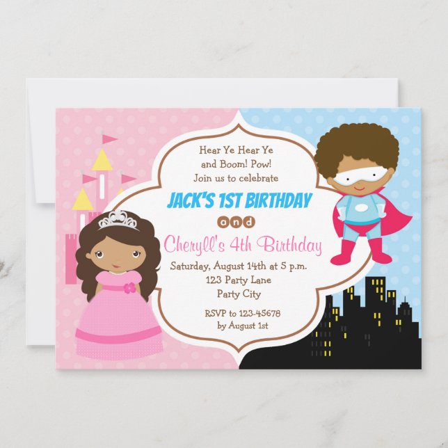 African American Twins Joint Birthday Invitations (Front)