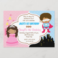 African American Twins Joint Birthday Invitations