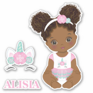 African American Unicorn Baby Girl Vinyl Sticker