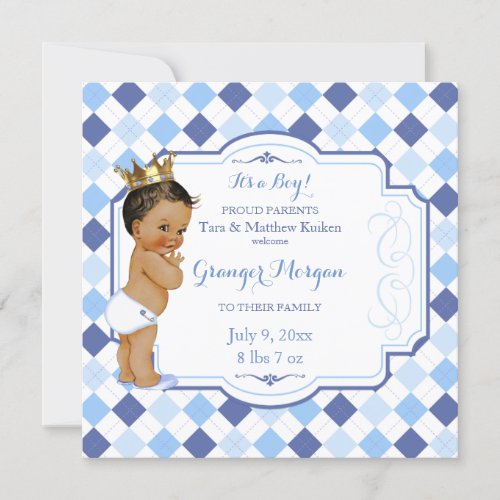 African American Vintage Baby Crown Little Prince Announcement