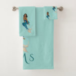 African American Vintage Mermaid Monogram Bath Towel Set at Zazzle