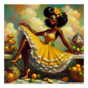African American Vintage Pin-Up Fantasy Lemon/Lime Poster