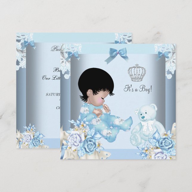 African American Vintage Prince Baby Shower Boy Invitation (Front/Back)
