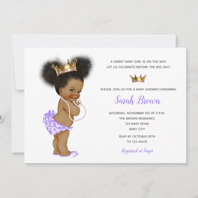 African American Vintage Princess Baby Invitations (Front)