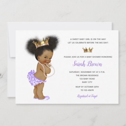 African American Vintage Princess Baby Invitations