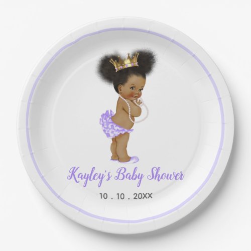African American Vintage Princess Baby Purple Paper Plates