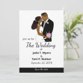 African American White Classic Wedding  Invitation (Standing Front)