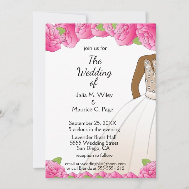 African American White & Pink Bride & Groom  Invitation (Front)