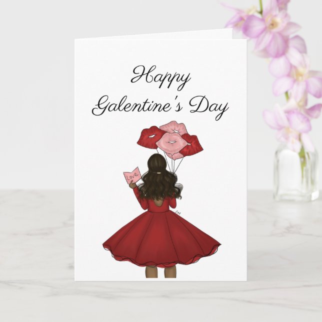 African American with Balloons Galantines Day  Card (Orchid)