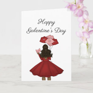 African American with Balloons Galantines Day Card