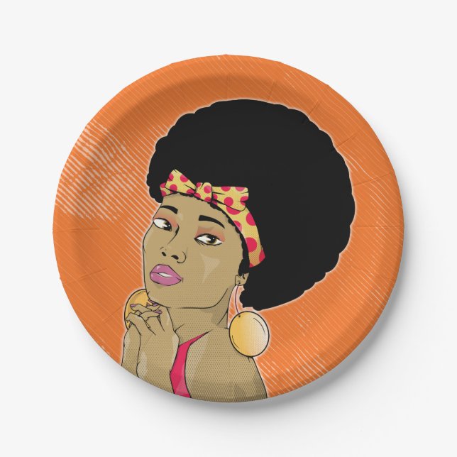 African American Woman 70's Disco Paper Plates (Front)