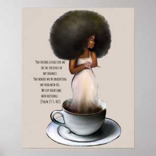 African American Woman Afro Bible Quote Psalm 23:5 Poster