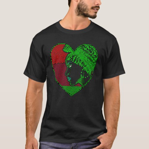 African American Woman Afro Mosaic Art Heart T_Shirt