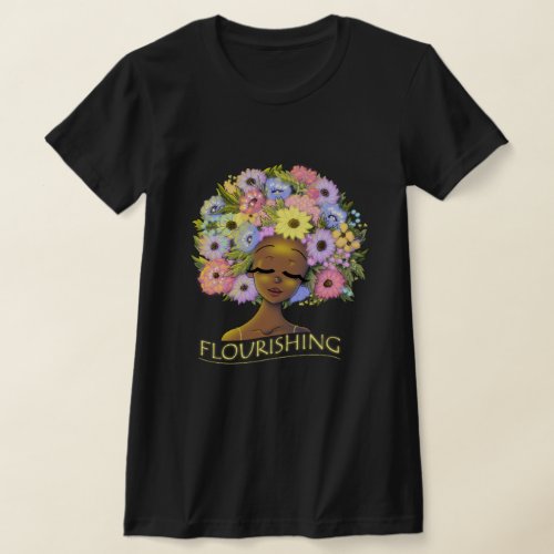 African American Woman and Flowers T_Shirt