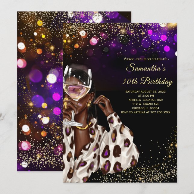 African American Woman Birthday Invitations (Front/Back)