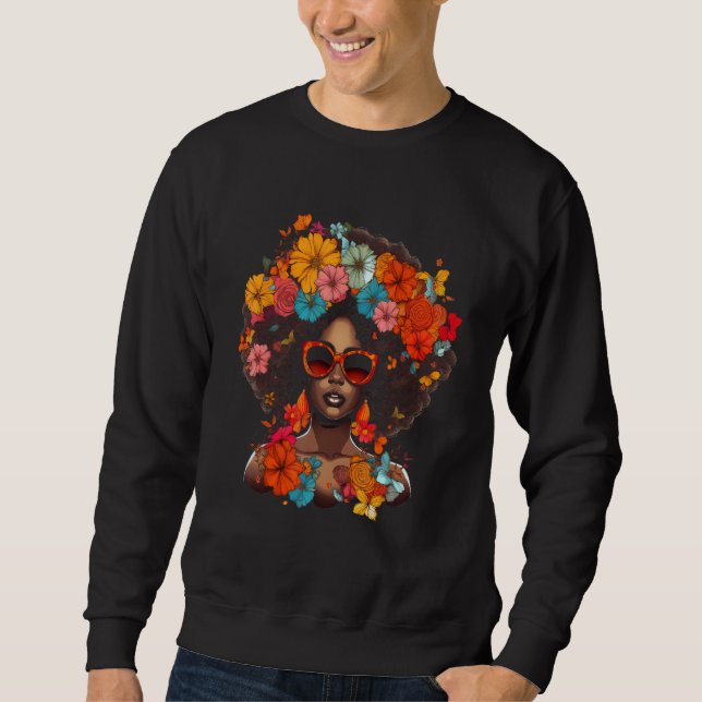 African American Woman Black Girl Flowers Graffiti Sweatshirt (Front)