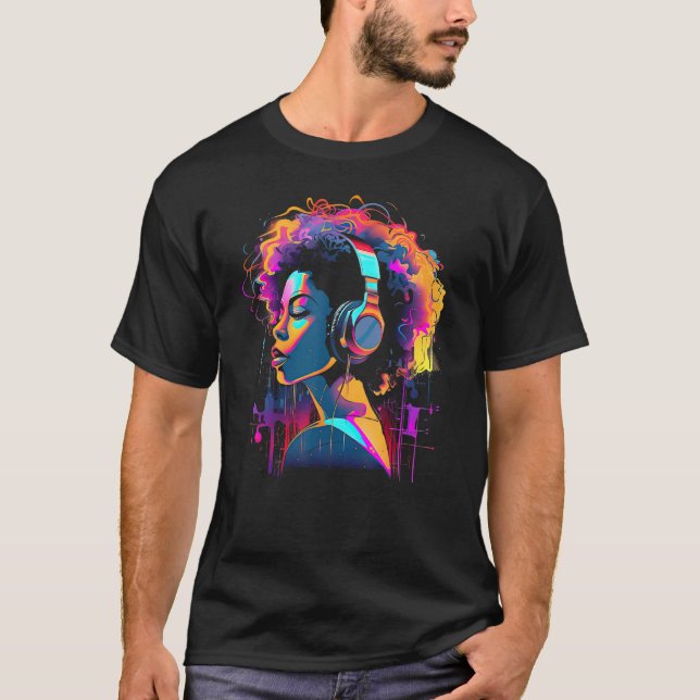 African American Woman Black Girl Music Graffiti A T-Shirt (Front)