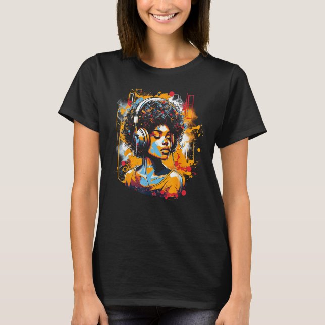 African American Woman Black Girl Music Graffiti G T-Shirt (Front)