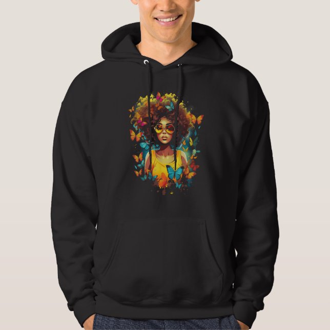 African American Woman Black Girl With Butterflies Hoodie (Front)