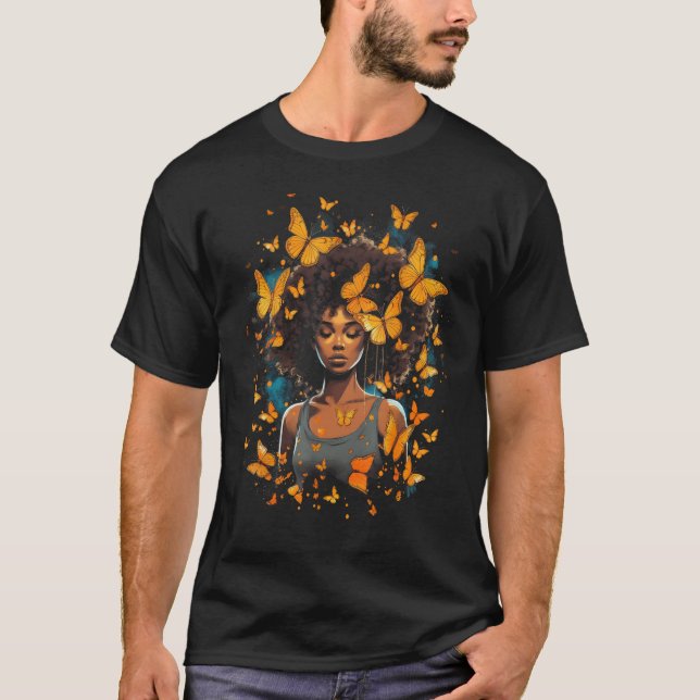 African American Woman Black Girl With Butterflies T-Shirt (Front)