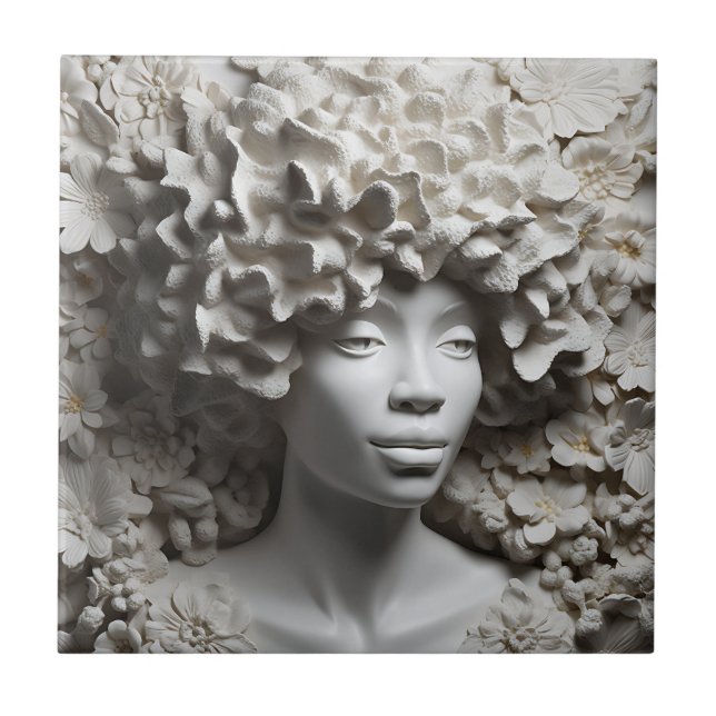 African American Woman Black Queen Melanin Poppin Ceramic Tile (Front)