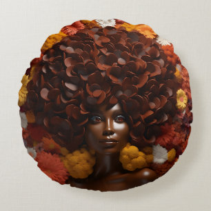 African American Woman Black Queen Melanin Poppin Round Pillow