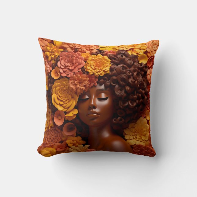 African American Woman Black Queen Melanin Poppin  Throw Pillow (Front)