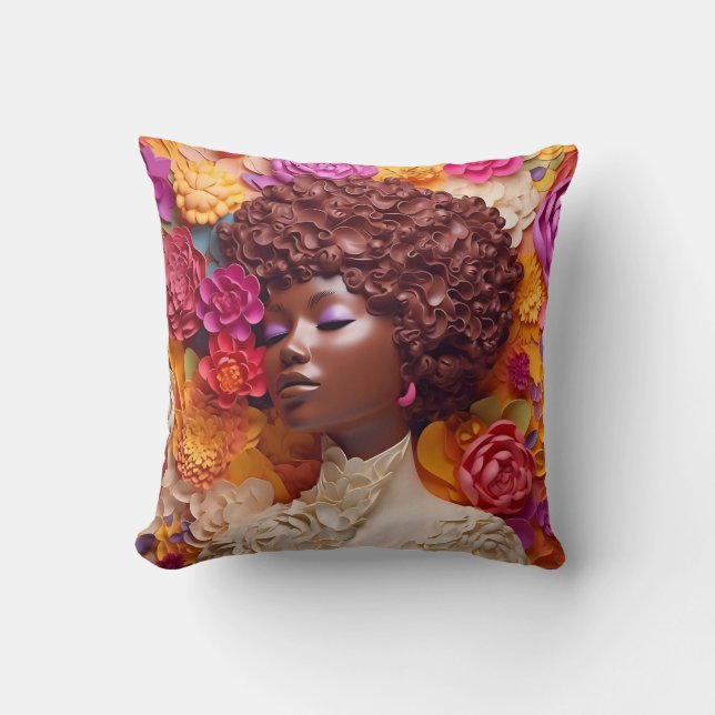 African American Woman Black Queen Melanin Poppin  Throw Pillow (Front)