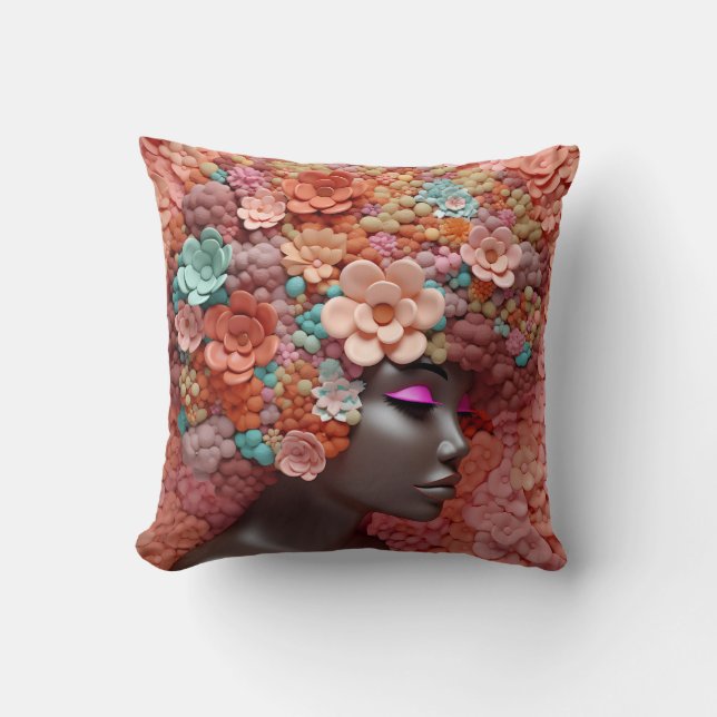 African American Woman Black Queen Melanin Poppin  Throw Pillow (Front)