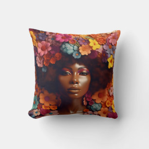 African American Woman Black Queen Melanin Poppin  Throw Pillow