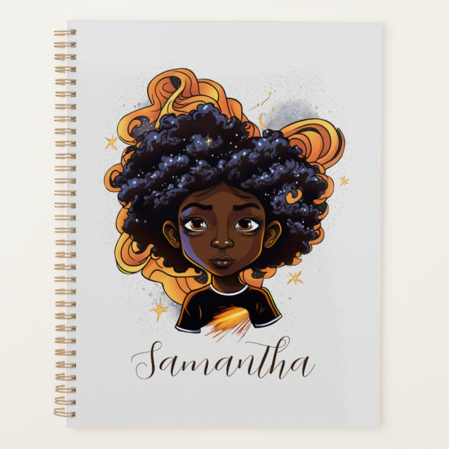African American Woman - Brown Swirls Planner (Front)