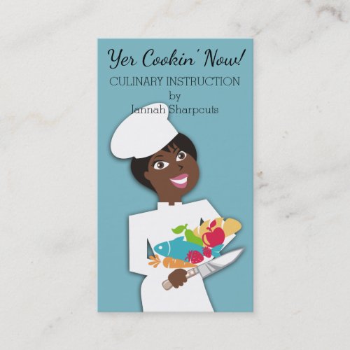 African American woman chef catering food knife Business Card