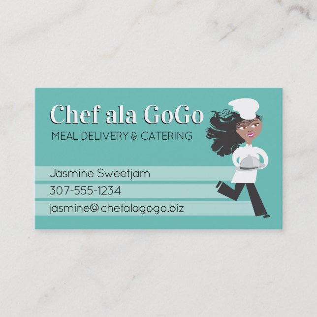 African American woman chef food delivery catering Business Card (Front)