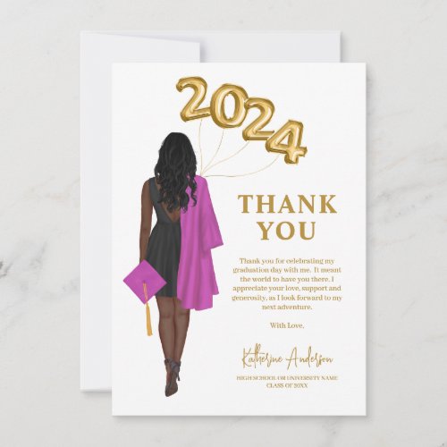 African American Woman Class 2024 Graduation Thank You Card