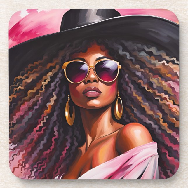 African American Woman Coasters with Cork back (Front)