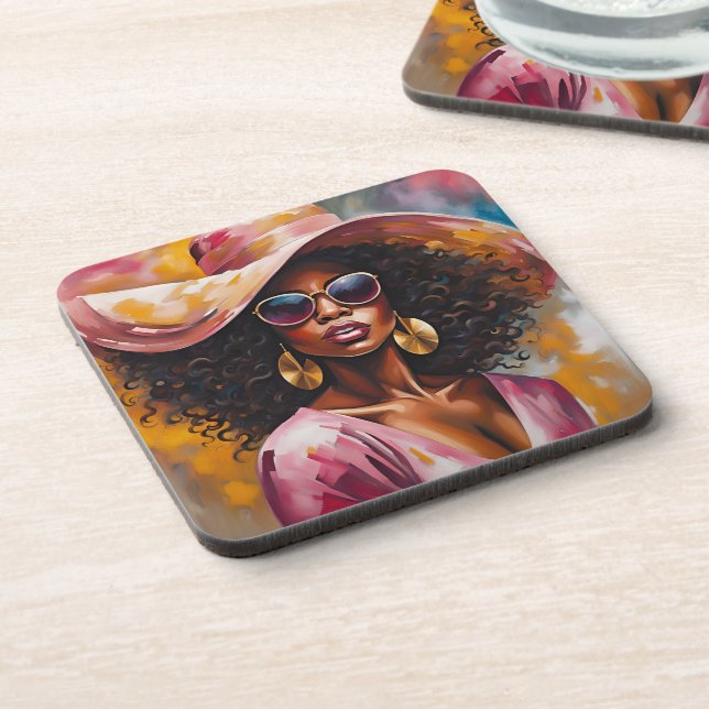 African American Woman Coasters with Cork Backing (Left Side)