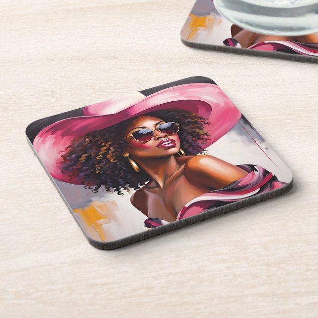 African American Woman Coasters with Cork Backing (Left Side)