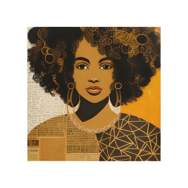 African American Woman Collage Wood Wall Art (Front)