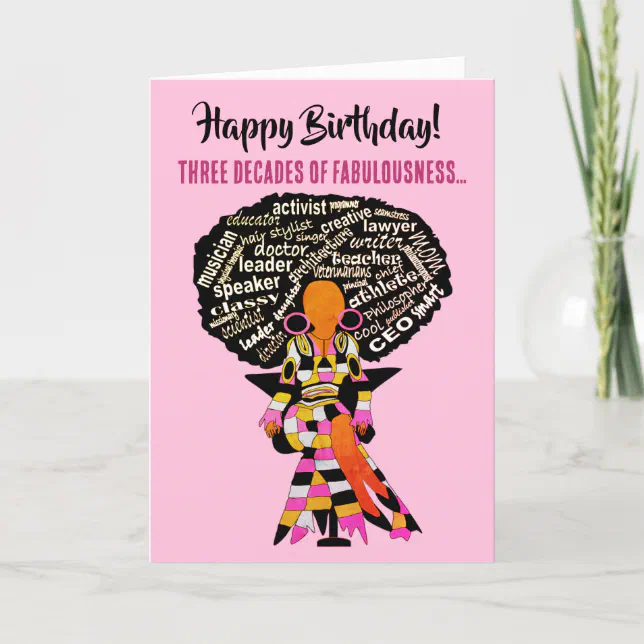 African American Woman Fabulous 30th Birthday Card | Zazzle