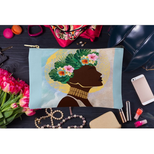 African American Woman Floral Crown Accessory Pouch (Creator Uploaded)