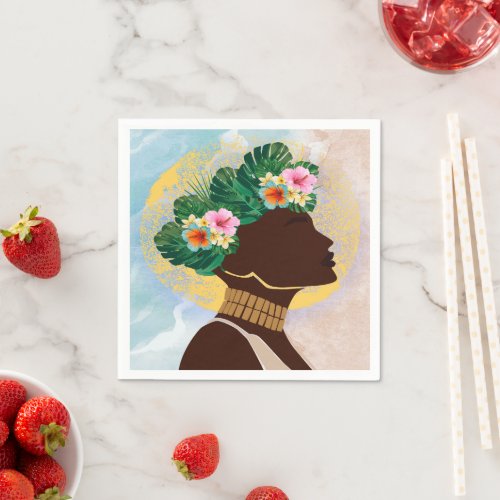 African American Woman Floral Crown Napkins