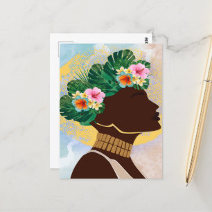 African American Woman Floral Crown Postcard