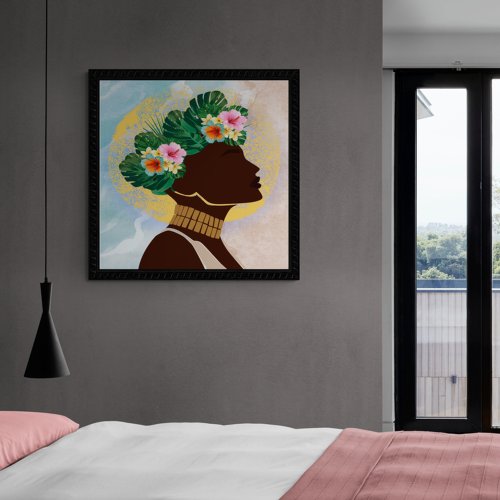 African American Woman Floral Crown Poster