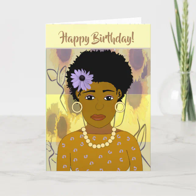 African American Woman Here's Sunflower Birthday Thank You Card 