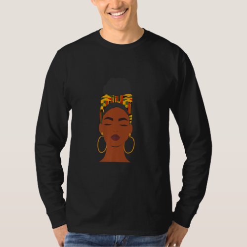 African American Woman Kente Cloth Headband Afro  T_Shirt