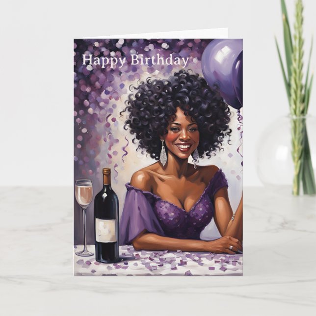African American Woman Lavender Birthday Card (Front)