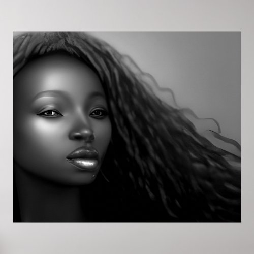 African American woman moonlight Monochrome Poster