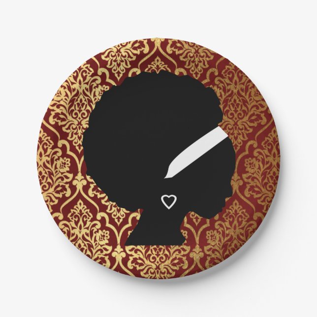 African American Woman on Red Royal Background Paper Plates (Front)