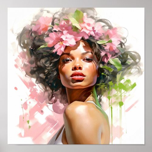 African American Woman Pink and Green Painting  Poster